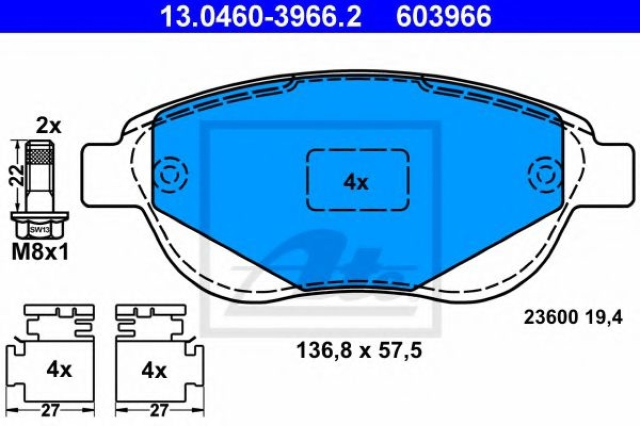 Set placute frana,frana disc PEUGEOT 307 Estate (3E) (2002 - 2016) ATE 13.0460-3966.2 piesa NOUA