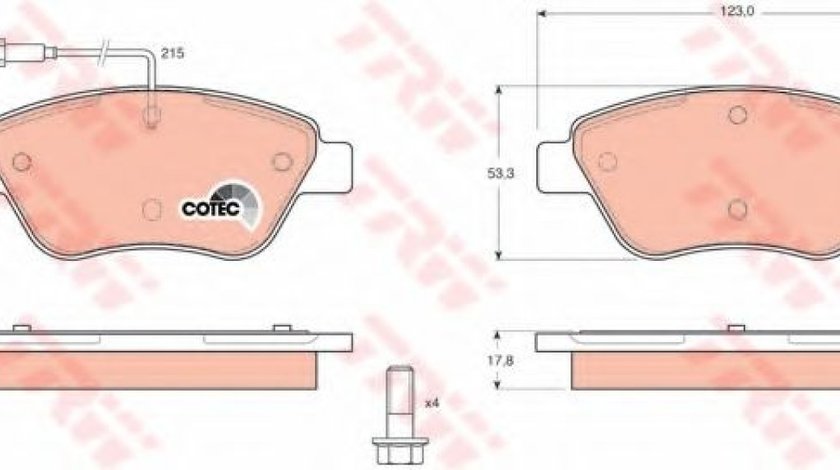 Set placute frana,frana disc PEUGEOT BIPPER Tepee (2008 - 2016) TRW GDB1482 piesa NOUA