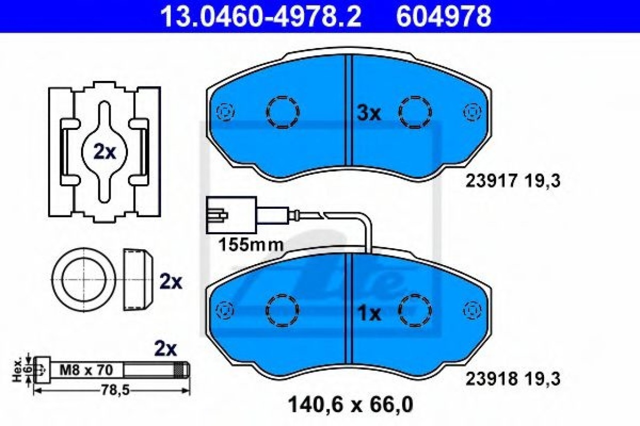 Set placute frana,frana disc PEUGEOT BOXER caroserie (244) (2001 - 2016) ATE 13.0460-4978.2 piesa NOUA