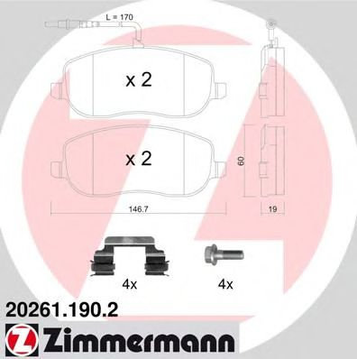 Set placute frana,frana disc PEUGEOT EXPERT (224) (1995 - 2016) ZIMMERMANN 20261.190.2 piesa NOUA