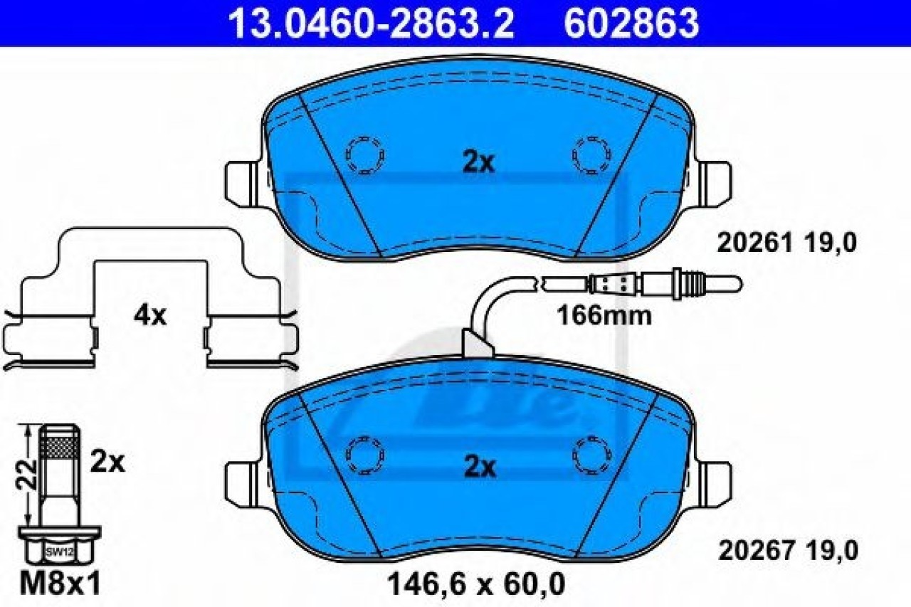 Set placute frana,frana disc PEUGEOT EXPERT Van (222) (1995 - 2016) ATE 13.0460-2863.2 piesa NOUA