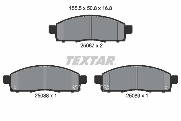 Set placute frana,frana disc punte fata (2508701 TEXTAR) MITSUBISHI,MITSUBISHI (GAC),NISSAN,NISSAN (ZHENGZHOU)