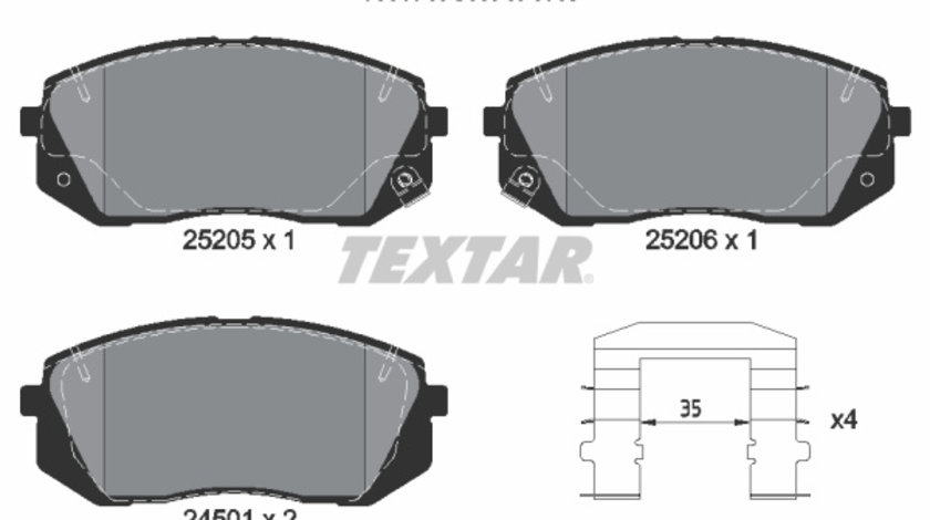 Set placute frana,frana disc punte fata (2520501 TEXTAR) HAWTAI,HYUNDAI,HYUNDAI (BEIJING),JAC,KIA,KIA (DYK),SOUEAST