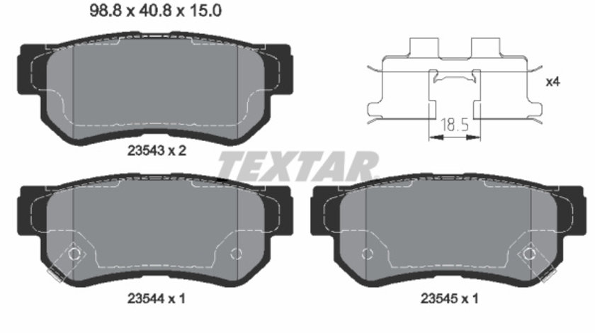 Set placute frana,frana disc puntea spate (2354301 TEXTAR) FENGXING,GAC,HAFEI,HAWTAI,HYUNDAI,HYUNDAI (BEIJING),HYUNDAI (HUATAI),INOKOM,JAC,KIA,KIA (DYK),SSANGYONG