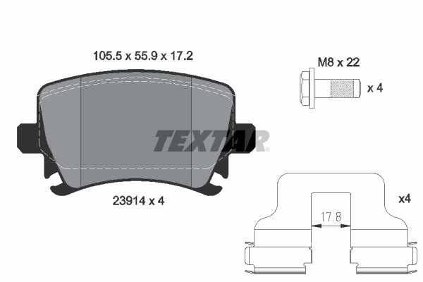 Set placute frana,frana disc puntea spate (2391401 TEXTAR) AUDI,AUDI (FAW),HAWTAI,SEAT,SKODA,SKODA (SVW),VW,VW (FAW),VW (SVW)