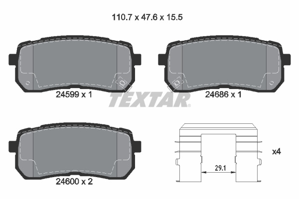 Set placute frana,frana disc puntea spate (2459901 TEXTAR) DODGE,HAVAL,HYUNDAI,JAC,KIA