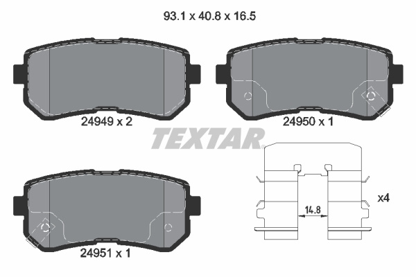 Set placute frana,frana disc puntea spate (2494901 TEXTAR) HYUNDAI