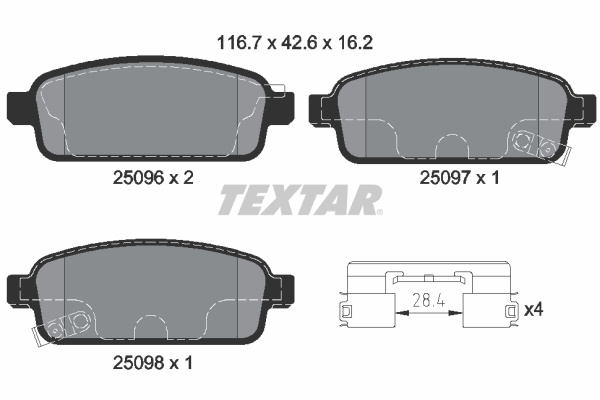 Set placute frana,frana disc puntea spate (2509606 TEXTAR) AUDI,HOLDEN,OPEL,VAUXHALL