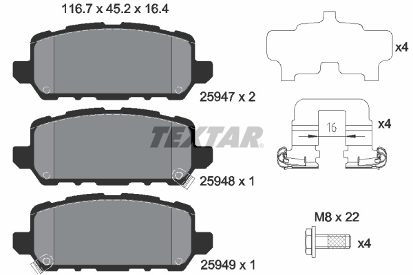 Set placute frana,frana disc puntea spate (2594701 TEXTAR) ACURA (GAC),HONDA,HONDA (DONGFENG),HONDA (GAC)