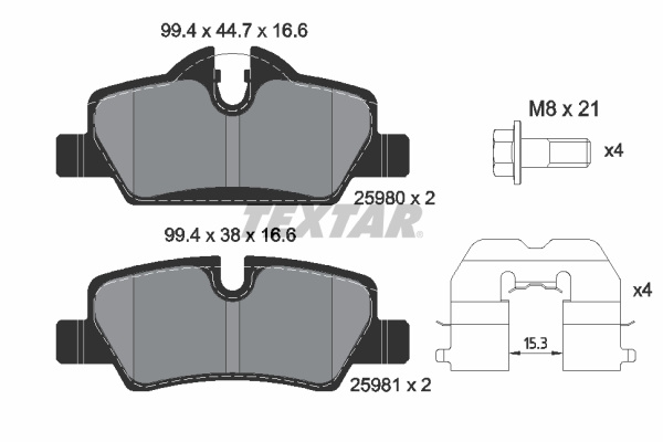 Set placute frana,frana disc puntea spate (2598001 TEXTAR) MINI