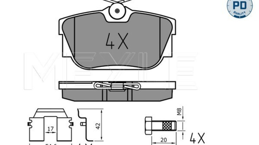 Set placute frana,frana disc puntea spate (0252322417PD MEYLE) VW