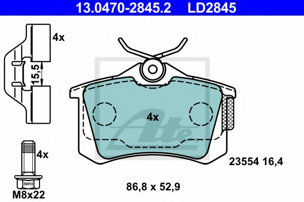 Set placute frana,frana disc RENAULT SCENIC II (JM0/1) (2003 - 2009) ATE 13.0470-2845.2 piesa NOUA