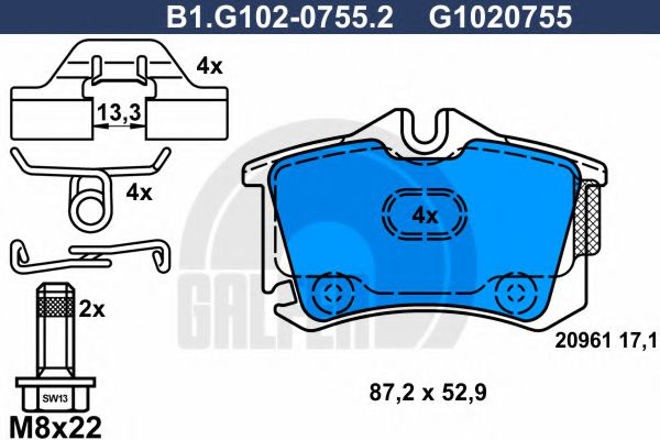 Set placute frana,frana disc SEAT TOLEDO II (1M2) (1998 - 2006) GALFER B1.G102-0755.2 piesa NOUA