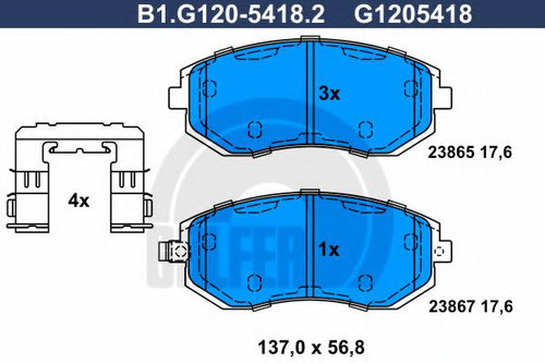 Set placute frana,frana disc SUBARU IMPREZA Hatchback (2000 - 2007) GALFER B1.G120-5418.2 piesa NOUA