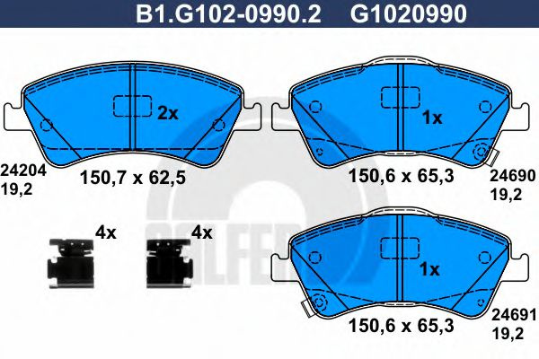 Set placute frana,frana disc TOYOTA AURIS (ZWE18, NZE18, ZRE18) (2012 - 2016) GALFER B1.G102-0990.2 piesa NOUA