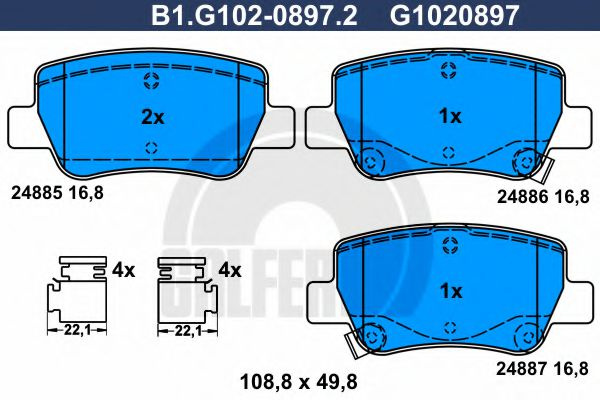 Set placute frana,frana disc TOYOTA AVENSIS combi (ZRT27, ADT27) (2009 - 2016) GALFER B1.G102-0897.2 piesa NOUA