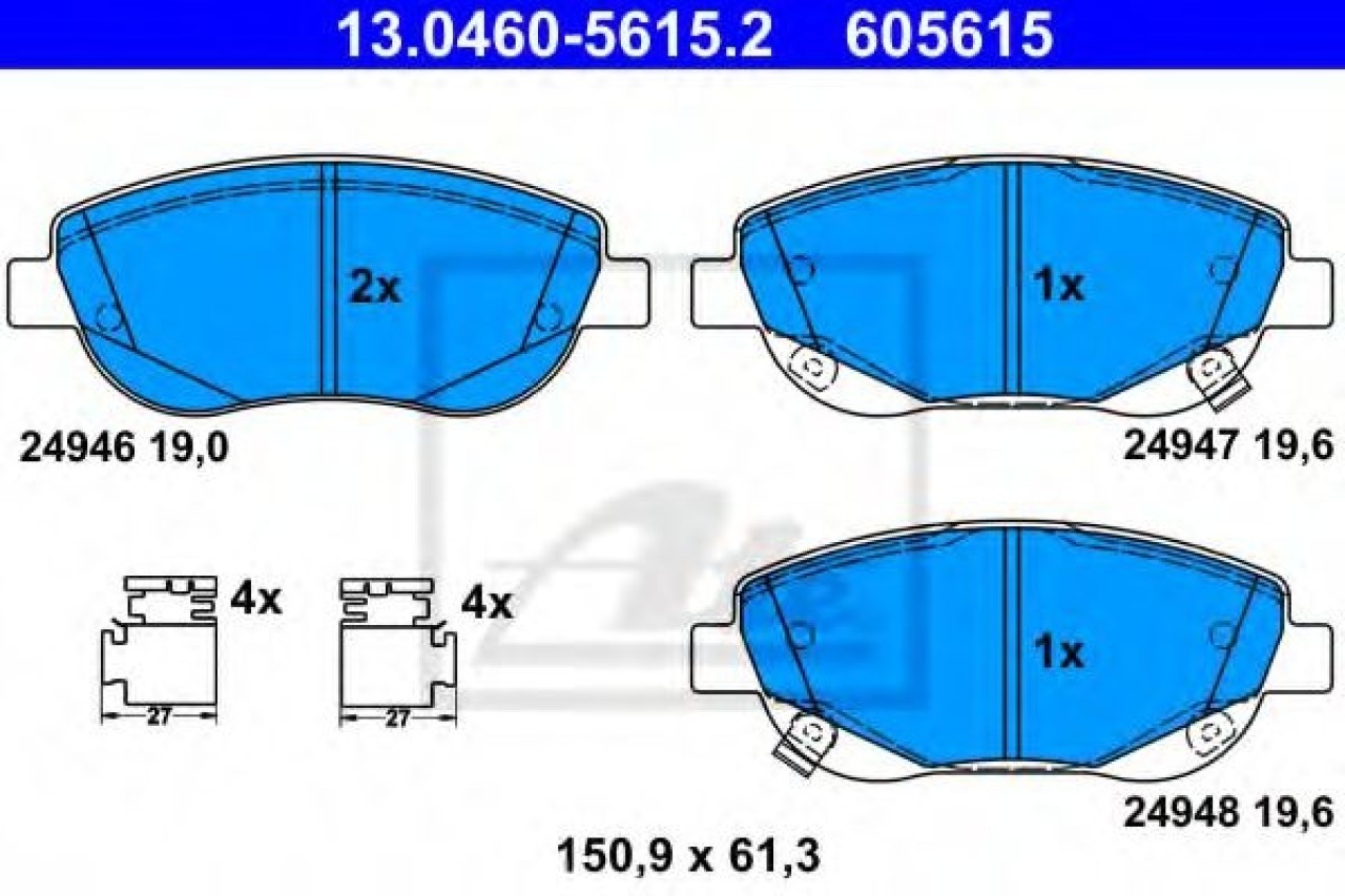 Set placute frana,frana disc TOYOTA AVENSIS Limuzina (ZRT27, ADT27) (2008 - 2016) ATE 13.0460-5615.2 piesa NOUA