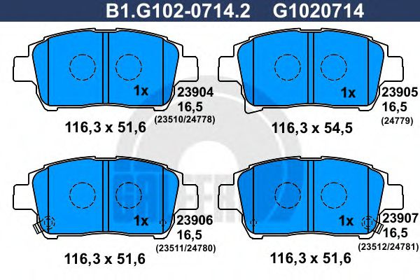 Set placute frana,frana disc TOYOTA COROLLA Limuzina (E12J, E12T) (2001 - 2008) GALFER B1.G102-0714.2 piesa NOUA