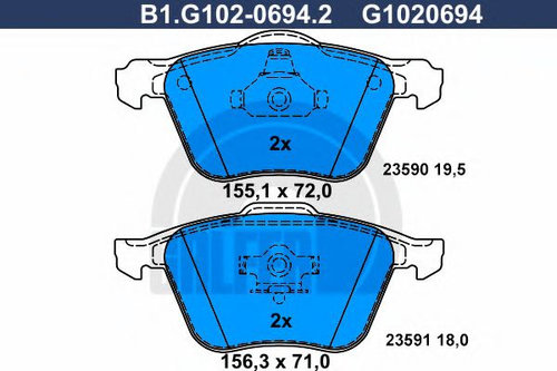 Set placute frana,frana disc VOLVO S60 I (2000 - 2010) GALFER B1.G102-0694.2 piesa NOUA