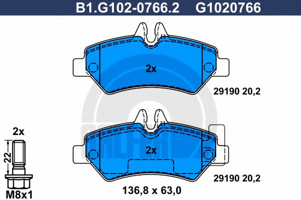 Set placute frana,frana disc VW CRAFTER 30-35 bus (2E) (2006 - 2016) GALFER B1.G102-0766.2 piesa NOUA