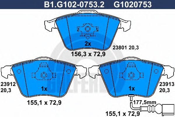 Set placute frana,frana disc VW EOS (1F7, 1F8) (2006 - 2016) GALFER B1.G102-0753.2 piesa NOUA