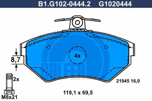 Set placute frana,frana disc VW GOLF III Cabriolet (1E7) (1993 - 1998) GALFER B1.G102-0444.2 piesa N...