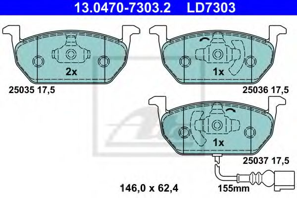 Set placute frana,frana disc VW GOLF SPORTSVAN (AM1) (2014 - 2016) ATE 13.0470-7303.2 piesa NOUA