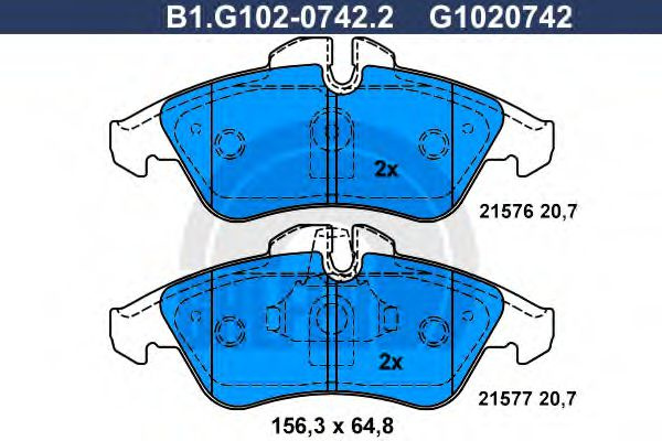 Set placute frana,frana disc VW LT II caroserie (2DA, 2DD, 2DH) (1996 - 2006) GALFER B1.G102-0742.2 piesa NOUA