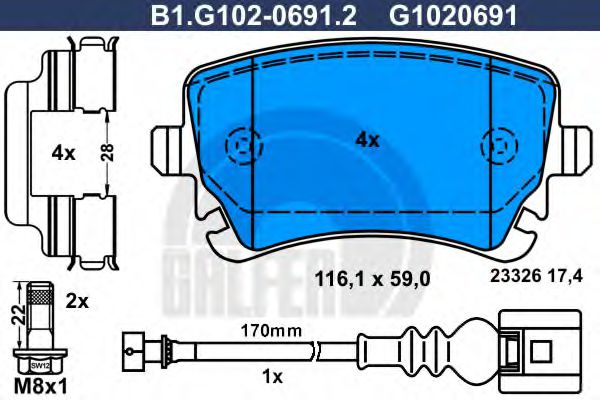 Set placute frana,frana disc VW MULTIVAN V (7HM, 7HN, 7HF, 7EF, 7EM, 7EN) (2003 - 2015) GALFER B1.G102-0691.2 piesa NOUA