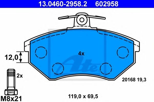 Set placute frana,frana disc VW PASSAT (3A2, 35I) (1988 - 1997) ATE 13.0460-2958.2 piesa NOUA