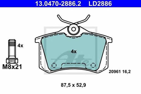 Set placute frana,frana disc VW POLO (6N2) (1999 - 2001) ATE 13.0470-2886.2 piesa NOUA