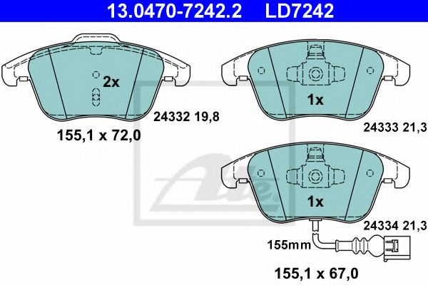 Set placute frana,frana disc VW TIGUAN (5N) (2007 - 2016) ATE 13.0470-7242.2 piesa NOUA