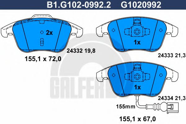 Set placute frana,frana disc VW TIGUAN (5N) (2007 - 2016) GALFER B1.G102-0992.2 piesa NOUA