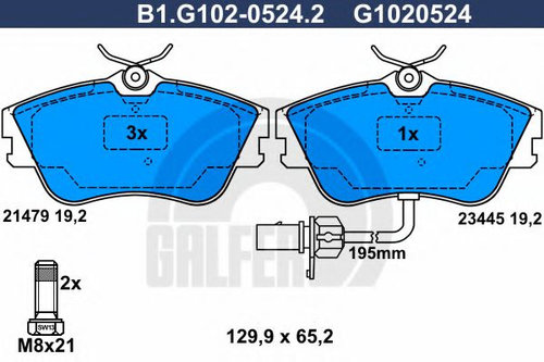 Set placute frana,frana disc VW TRANSPORTER IV caroserie (70XA) (1990 - 2003) GALFER B1.G102-0524.2 ...