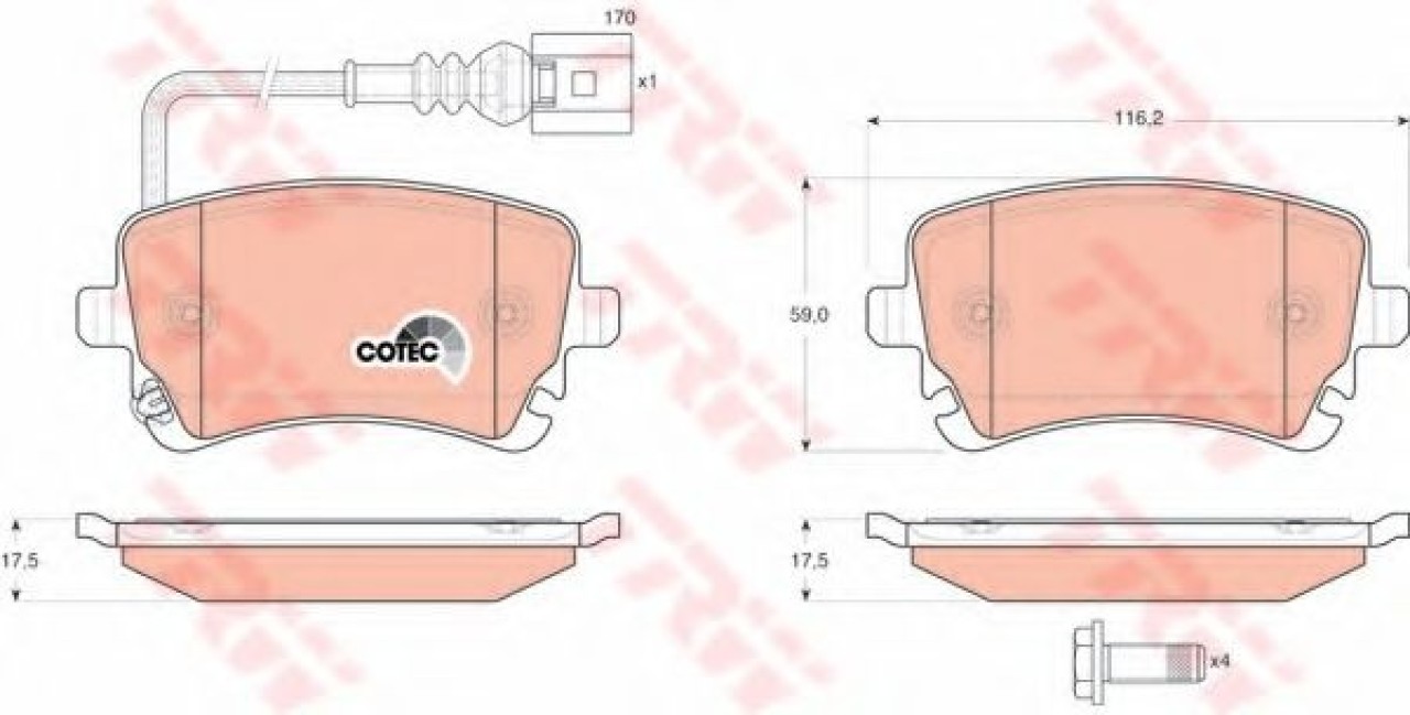 Set placute frana,frana disc VW TRANSPORTER V bus (7HB, 7HJ, 7EB, 7EJ, 7EF, 7EG, 7HF, 7EC) (2003 - 2016) TRW GDB1557 piesa NOUA