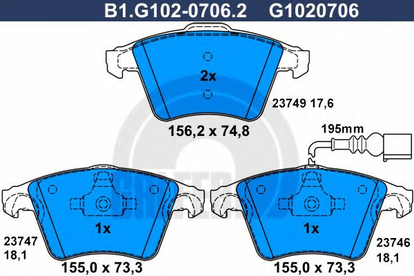 Set placute frana,frana disc VW TRANSPORTER V bus (7HB, 7HJ, 7EB, 7EJ, 7EF, 7EG, 7HF, 7EC) (2003 - 2016) GALFER B1.G102-0706.2 piesa NOUA