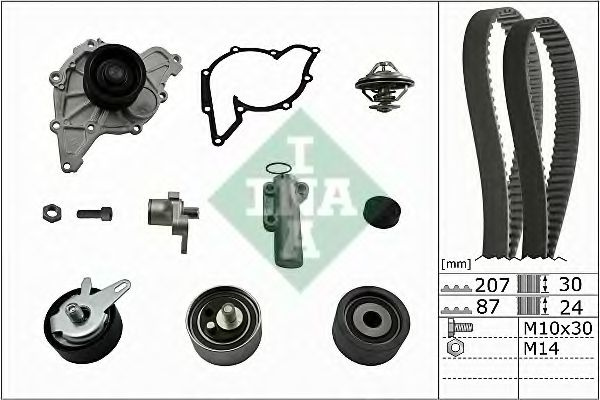 Set pompa apa + curea dintata AUDI A4 Cabriolet (8H7, B6, 8HE, B7) (2002 - 2009) INA 530 0539 30 piesa NOUA