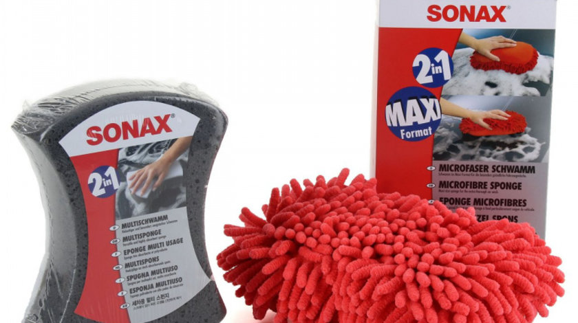 Set Sonax Burete Din Microfibre Pentru Spălat 428100 + Sonax Burete Spalare Auto 2 in 1 428000