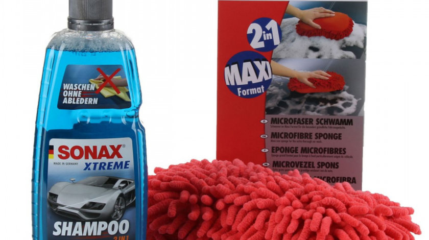 Set Sonax Xtreme Șampon Spalare Si Uscare 2 In 1 1L 215300 + Sonax Burete Din Microfibre Pentru Spălat 428100
