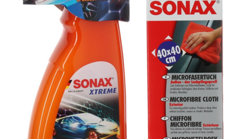 Set Sonax Xtreme Ceramic Quick Detailer Solutie Detailing Rapid Ceramica 750ML 268400 + Sonax Laveta Pentru Suprafete Exterioare 40X40CM 416200