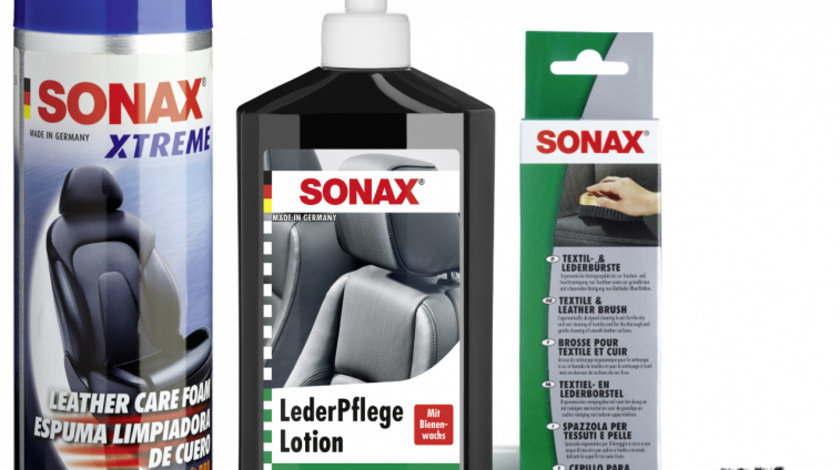 Set Sonax Xtreme Nano Pro Spumă Pentru Ingrijirea Tapițeriei Din Piele 250ML 289100 + Sonax Solutie Curatat Piele 250ML 291141 + Sonax Perie Curatat Tapiterie Textil Si Piele 416741