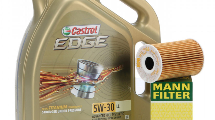 Set Ulei Motor Castrol Edge LL 5W-30 5L + Filtru Ulei Mann Filter HU7008Z + Buson Golire Baie Ulei Oe Skoda Rapid 2012→ N90813202