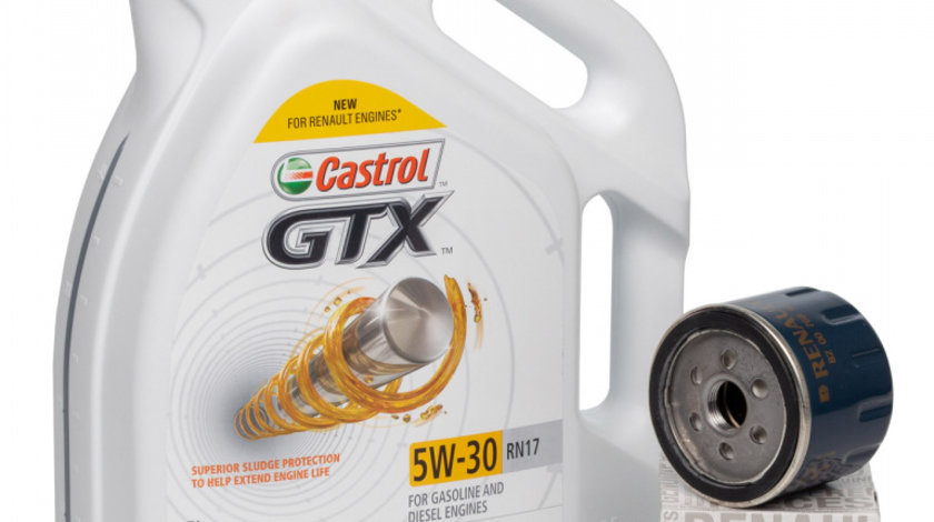 Set Ulei Motor Castrol GTX 5W-30 RN17 ACEA C3 Renault 5L 15CC30 + Filtru Ulei Oe Renault 8200768927