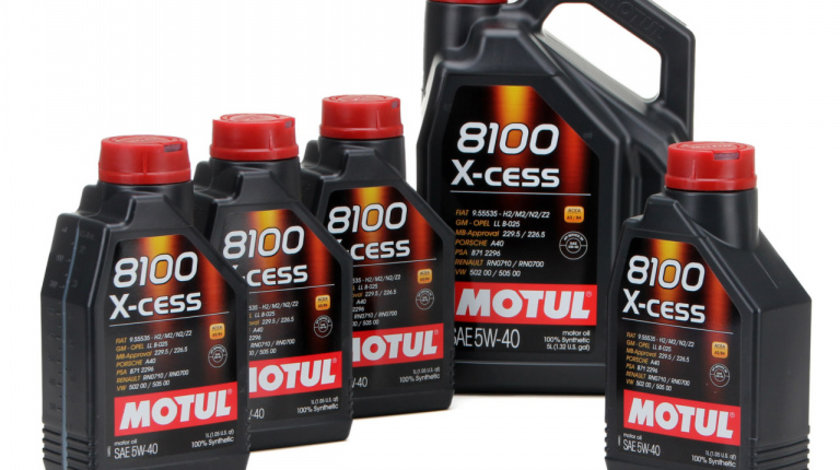 Set Ulei Motor Motul 8100 X-Cess 5W-40 5L 102870 + 4 Buc Ulei Motor Motul 8100 X-Cess 5W-40 1L 102784