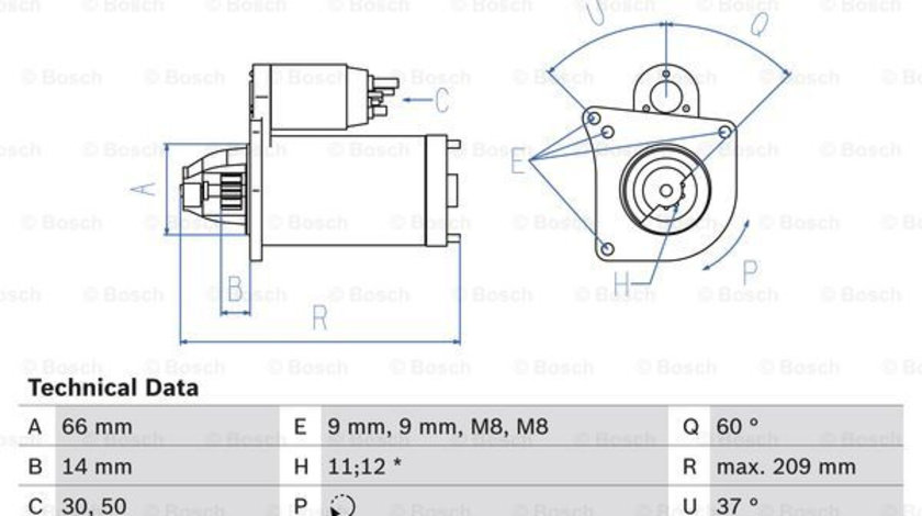 Starter (0986021651 BOSCH) Citroen,DS,FIAT,OPEL,PEUGEOT,TOYOTA,VAUXHALL