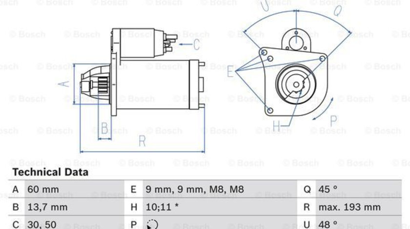 Starter (0986021970 BOSCH) Citroen,DS,DS (CAPSA),MINI,OPEL,PEUGEOT,VAUXHALL