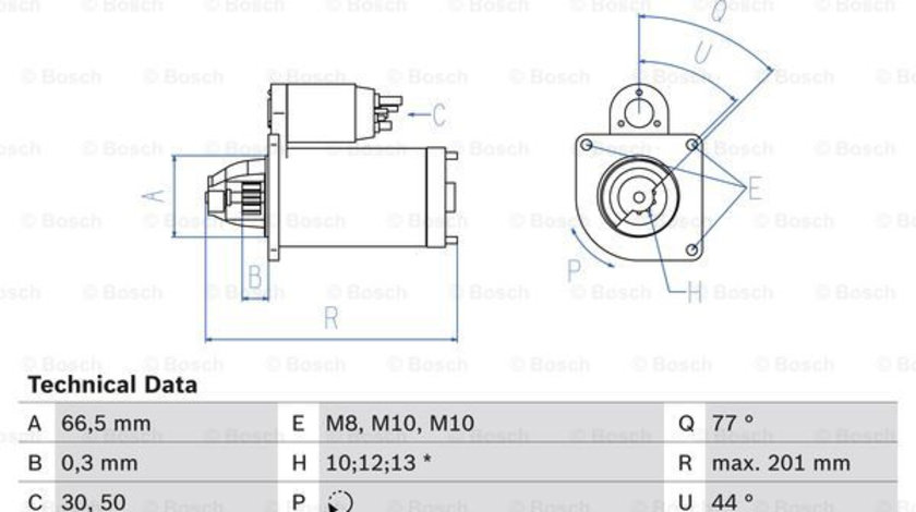 Starter (0986022800 BOSCH) DACIA,MERCEDES-BENZ,NISSAN,RENAULT