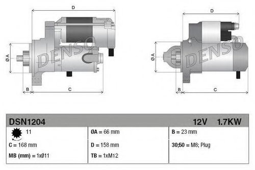 Starter AUDI A5 (8T3) (2007 - 2016) DENSO DSN1204 piesa NOUA