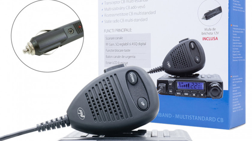 Statie radio CB PNI Escort HP 6500, multistandard, 4W, AM-FM, 12V, ASQ, RF Gain, mufa de bricheta inclusa AM/FM comutati doar in banda EU PNI-HP-6500