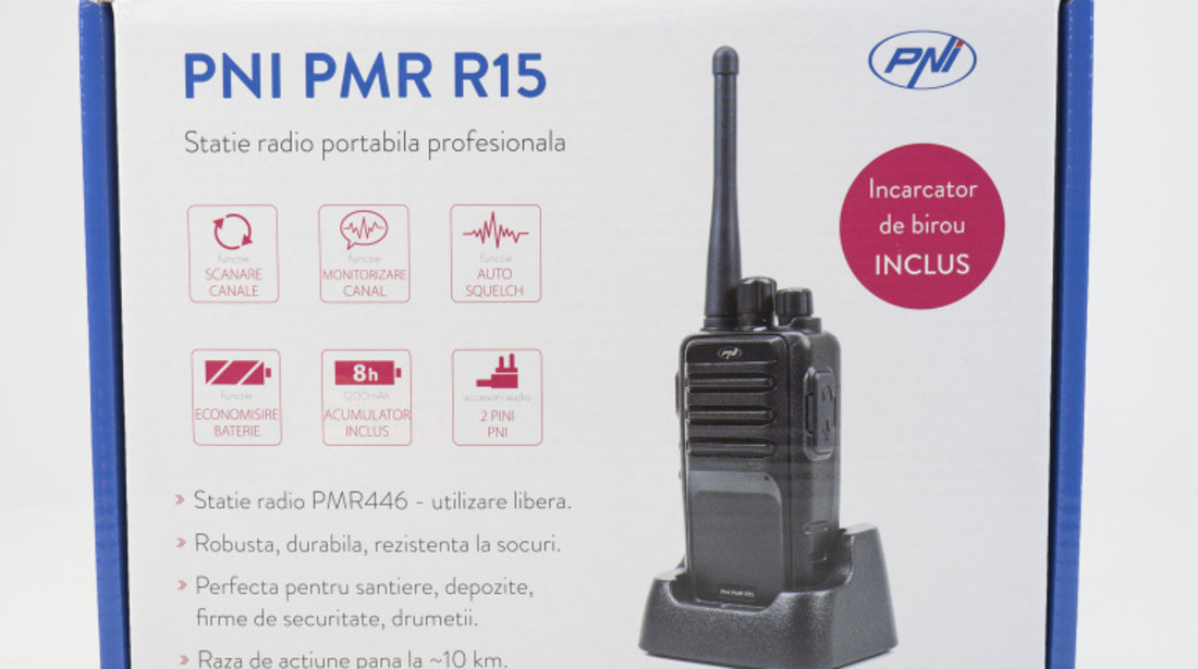 Statie radio portabila profesionala PNI PMR R15 0.5W, ASQ, TOT, monitor,  programabila, acumulator 1200mAh PNI-PMR-R15 #82968618